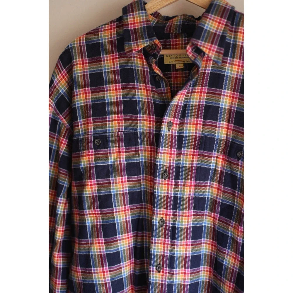 Kenyon Ridge Plaid Flannel Shirt Men L 100 Cotton‎ Button Down Vintage Style